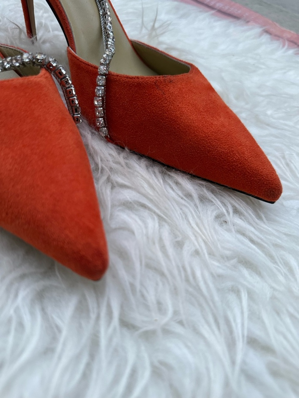 Jimmy Choo Red Suede Crystal-Trim Ankle Strap Pumps, Size 40. - Picture 5 of 6